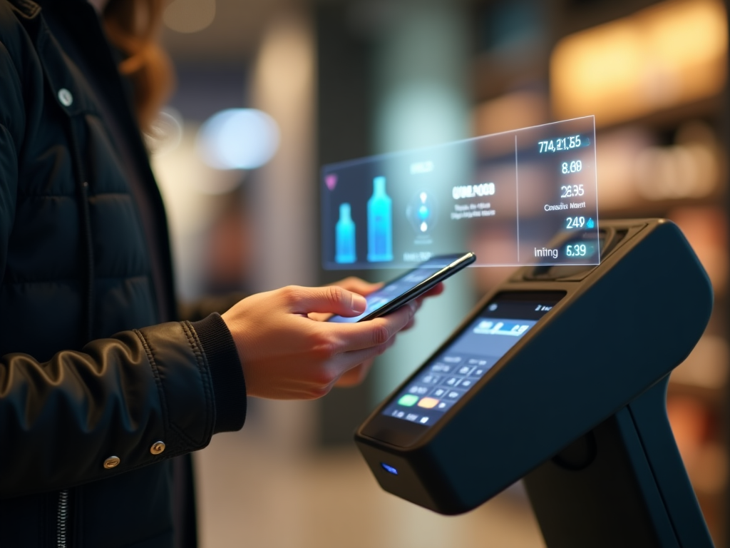 Person using mobile payment technology on smartphone